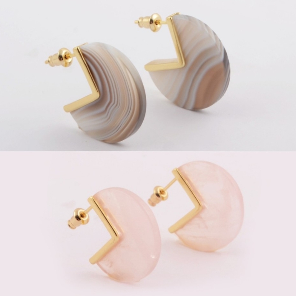 14K Quartz & Agate Slice Earrings